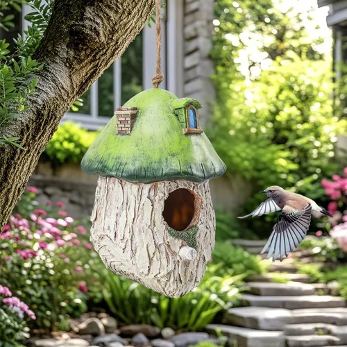 Miniatura 15 de Yinns Casa de pájaros de resina para exteriores, casas de pájaros para exteriores para anidar pájaros silvestres, casas decorativas de piedra