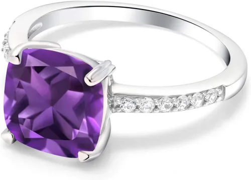 Miniatura 86 de Gem Stone King Anillo de compromiso de plata de ley 925 con piedra preciosa de corte cojín de 0.315 in Anillo de compromiso de aniversario de boda