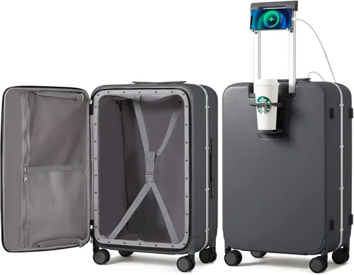 Miniatura 8 de mixi Equipaje PC Hardside Rolling maleta con rueda giratoria, cerradura TSA, soporte para teléfono y vaso, Verde aguacate