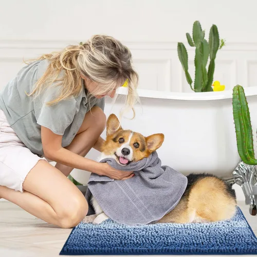 Miniatura 6 de Gibelle Alfombras Azules para Baño, Alfombra de Baño de Chenilla de Lujo, Alfombra Pequeña Antideslizante para Ducha y Alfombras para el Suelo