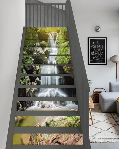 Miniatura 6 de FLFK Calcomanías para escaleras - Adhesivos para escaleras tipo pela y pega, Calcomanías para elevadores de escalera estilo cascada autoadhesivas