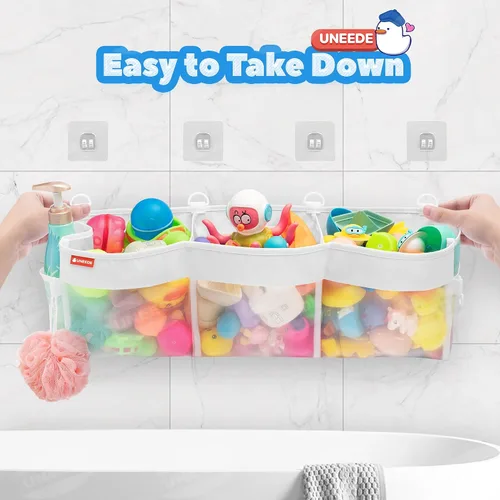 Miniatura 6 de UNEEDE Organizador horizontal de juguetes de baño de 3 compartimentos para bañera, capacidad extra grande de 4.95 galones, soporte de almacenamiento