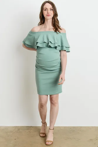 Miniatura 7 de LaClef Vestido de maternidad con hombros descubiertos para mujer con doble volante