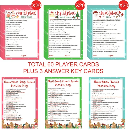 Miniatura 2 de KMLIFE 63 tarjetas de juego de trivia de Navidad, 3 temas, actividades de adivinanzas navideñas para adultos, familias, amigos, niños, grupos