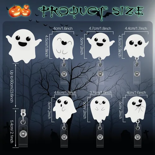 Miniatura 2 de Fulmoon Carrete retráctil de insignia de Halloween, 6 unidades, que brilla en la oscuridad, soporte para identificación de enfermera con clip