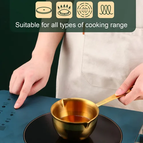 Miniatura 2 de Olla calentadora de mantequilla, olla calentadora de leche de 0.8 cuartos de galón con boquillas de vertido dobles, olla de acero inoxidable para Oro