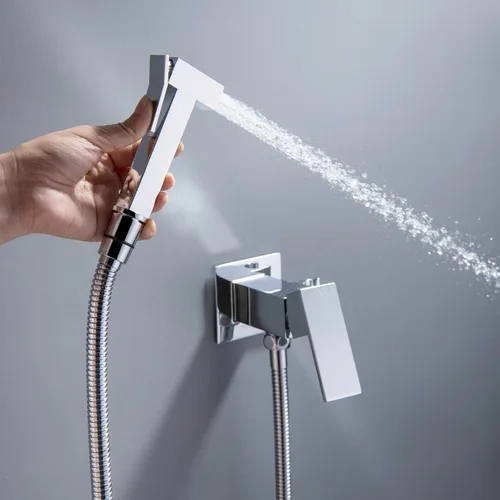 Miniatura 2 de Pulverizador de bidé de mano para agua tibia, bidé cuadrado, pulverizador de mano Shattaf Accesorio de baño para inodoro con válvula mezcladora