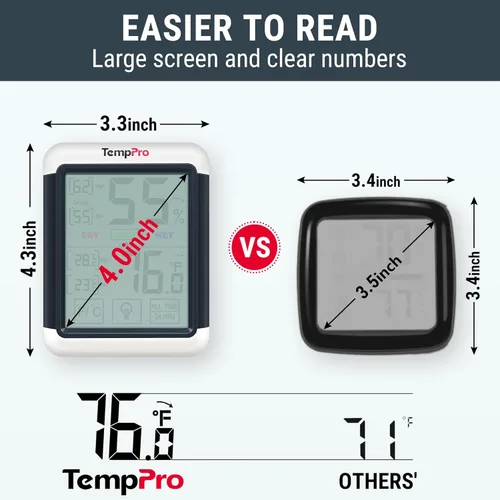 Miniatura 4 de ThermoPro TP55 - Higrómetro digital de interior, termómetro de 4 pulgadas con pantalla táctil y retroiluminación, termómetro de habitación / medidor