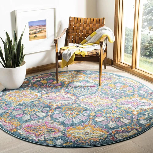 Miniatura 10 de SAFAVIEH Madison Collection - Alfombra decorativa de 2 pies 3 pulgadas x 3 pies 11 pulgadas, color azul y naranja, diseño de damasco bohemio,