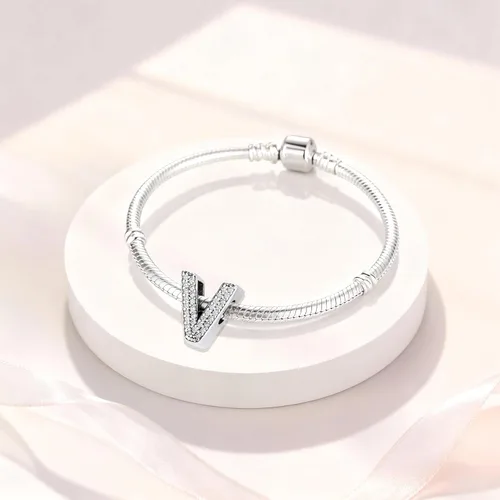 Miniatura 105 de PARCOM Dijes de letras compatibles con pulseras Pandora de plata esterlina S925 con iniciales para pulseras del alfabeto A-Z, cuentas de letras