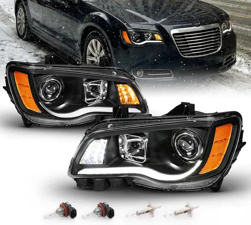 Miniatura 7 de AmeriLite Par de faros delanteros para faros delanteros de tubo LED negro para Chrysler 300 Sedan OE+ 2011-2014, lado del pasajero y del conductor