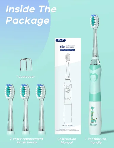 Miniatura 6 de Cepillo de dientes eléctrico infantil, suave, con batería, con temporizador inteligente, resistente al agua, reemplazable, limpieza a fondo
