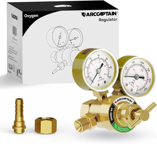 ARCCAPTAIN Medidores de regulador de oxígeno Soldadura de gas, 0-4000PSI y 0-100PSI Medidores de gas de soldadura con conexión de entrada CGA 540 de