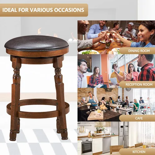 Miniatura 6 de COSTWAY Juego de 4 taburetes de bar sin espalda, taburete redondo de altura de mostrador de 24 pulgadas con asiento acolchado giratorio de 360°