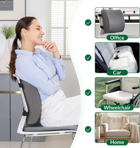 Miniatura 7 de Almohada de apoyo lumbar para silla de oficina y coche, respaldo para silla de oficina, cojín trasero de espuma viscoelástica color carbón