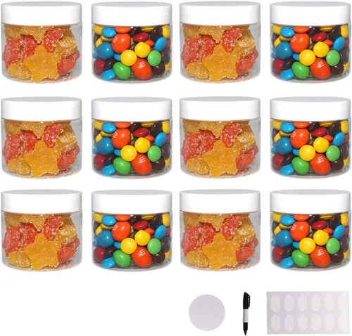 Miniatura 5 de Paquete de 12 tarros de plástico de 22 onzas con tapas, tarros vacíos de boca ancha con tapas, recipientes herméticos para alimentos/tarros de 22oz