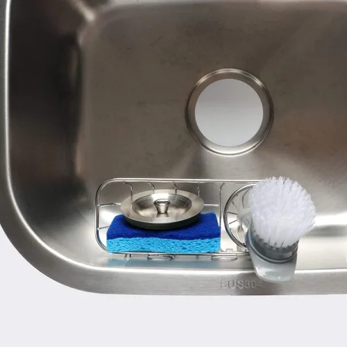 Miniatura 6 de HULISEN Soporte de esponja 3 en 1 para fregadero de cocina con soporte para cepillo de platos, organizador de acero inoxidable para jabón, fregador