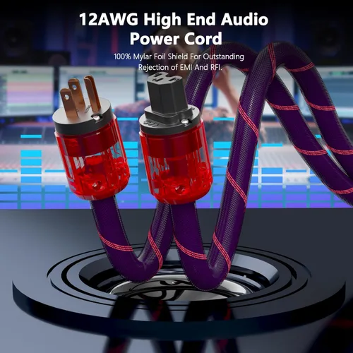 Miniatura 3 de Monosaudio Cable de alimentación de CA de audio de alta fidelidad de 12 AWG de cobre puro OFC de alta pureza, cable de alimentación audiófilo de 125