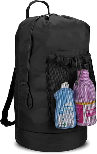 Miniatura 13 de Dalykate Mochila Bolsa para Lavandería, Mochila para Lavandería con Correas para el Hombro y Bolsillo de Malla, Bolsa Cesto para Ropa de Nailon