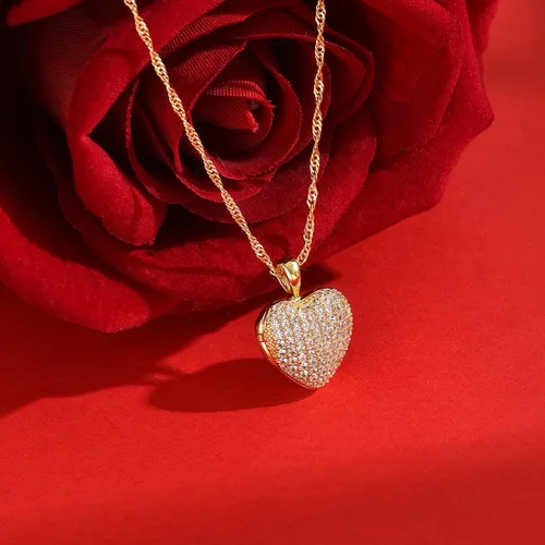Miniatura 5 de MAARRING Collares con medallón de corazón chapado en oro de 14 quilates para sostener fotos, rosa preservada encantada eterna con collar y colgante