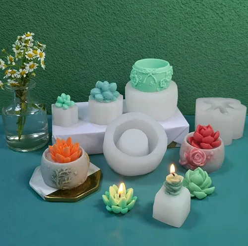 Miniatura 6 de Woohome Molde de silicona para suculentas, 4 piezas, molde de fondant para suculentas, 3D, para hacer pasteles, chocolate, velas hechas a mano