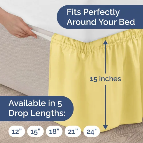 Miniatura 4 de CGK Linens - Falda de cama envolvente con volantes, color amarillo, para camas de tamaño King con altura de 15 pulgadas sin arrugas, plisada con 29