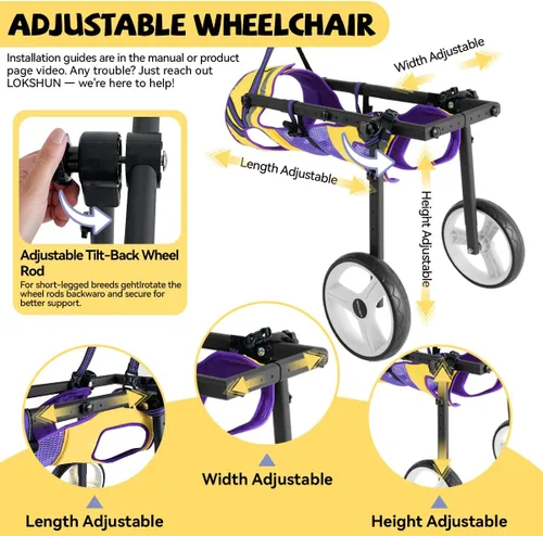 Miniatura 4 de Silla de ruedas para perros para patas traseras, grande, pequeña, silla de ruedas para perros, carritos ajustables para perros con ruedas para patas