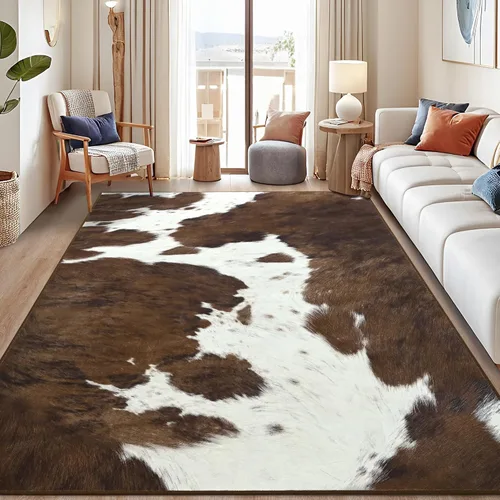 Miniatura 8 de Foxmas Alfombras de Área para Sala de Estar, 4x6 pies Lavables a Máquina con Estampado de Vaca, Alfombra de Piso Interior Antideslizante de Pelo