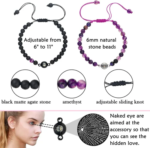 Miniatura 4 de LINY 2 pulseras para parejas con texto en inglés "I Love You" en 100 idiomas, regalos para parejas, para novio, novia, alma gemela