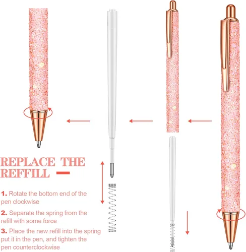 Miniatura 3 de Woanger Juego de 30 bolígrafos de lujo para mujeres y niñas, 10 bolígrafos brillantes y bonitos con purpurina, bolígrafo retráctil para escribir