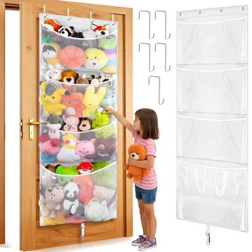 Miniatura 10 de Woodoulogy Almacenamiento de Animales de Peluche Colgantes, Organizador Grande de Juguetes de Felpa Sobre la Puerta con Gancho de Metal, Idea de Gris