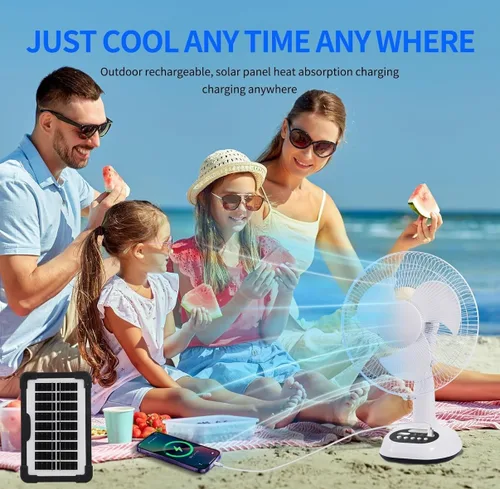 Miniatura 7 de Ventilador recargable VENTO con panel solar, puerto USB, luz LED nocturna y 2 bombillas gratis. Refrigeración ecológica