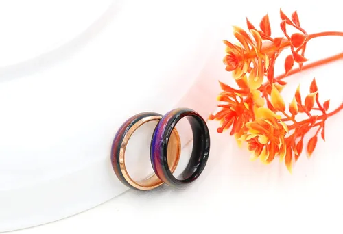 Miniatura 6 de Anillo de acero inoxidable de 0.236in, sensible a la temperatura, para hombres y mujeres, chapado en oro rosa, aniversario, boda, cumpleaños
