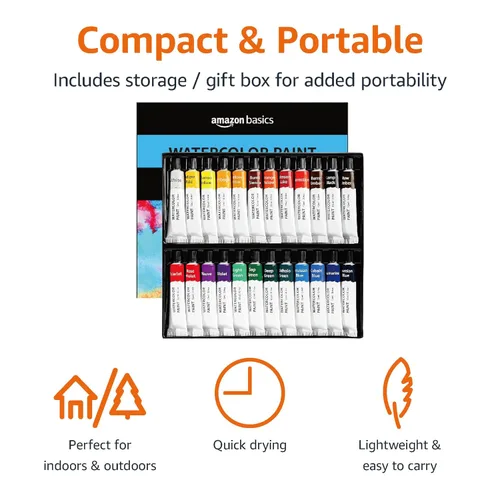 Miniatura 4 de Amazon Basics Juego de tubos de pintura acuarela vibrante, 24 colores, colores surtidos