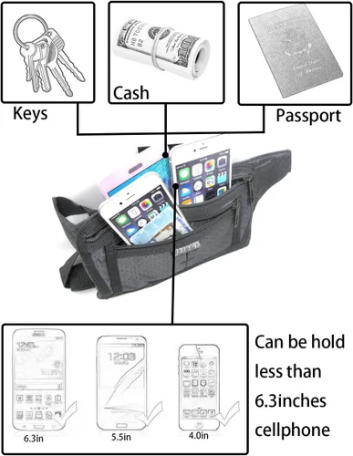 Miniatura 80 de Bolsa de cintura ultrafino con ranuras c/visualización para tarjeta de crédito, para deportes, aire libre, correr, caminar, viajes.