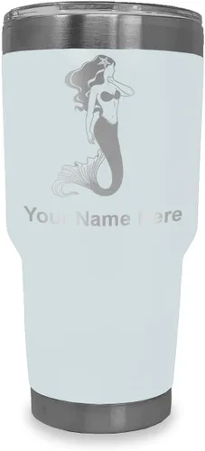 Miniatura 8 de LaserGram Vaso aislado al vacío de 20 onzas, sirena, grabado personalizado incluido (negro)