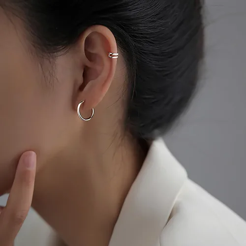 Miniatura 3 de Reffeer Aretes de aro redondos pequeños de plata de ley 925 para mujeres, adolescentes, aretes de aro minimalistas