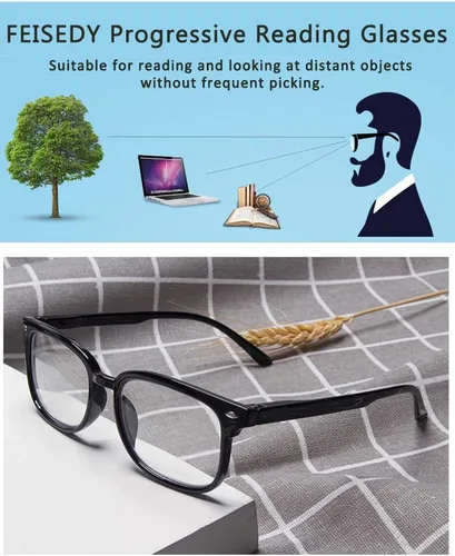 Miniatura 4 de FEISEDY Gafas de lectura con un progresivo multifocal, bloqueo de luz azul, Gafas para leer, Marco Mujeres TR90 ,Hombres B2497