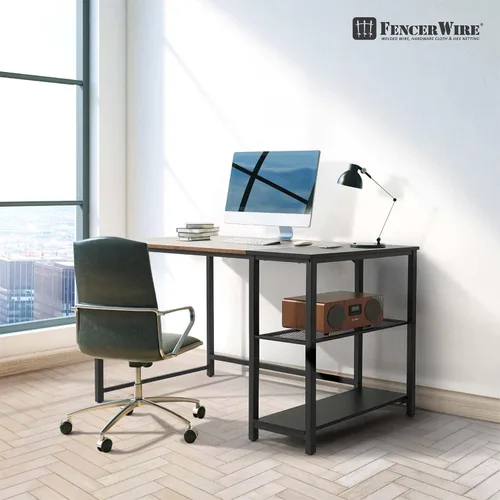 Miniatura 10 de Fencer Wire Escritorio para computadora de oficina en casa de 40 pulgadas con estantes de almacenamiento de 2 niveles, escritorio de estudio