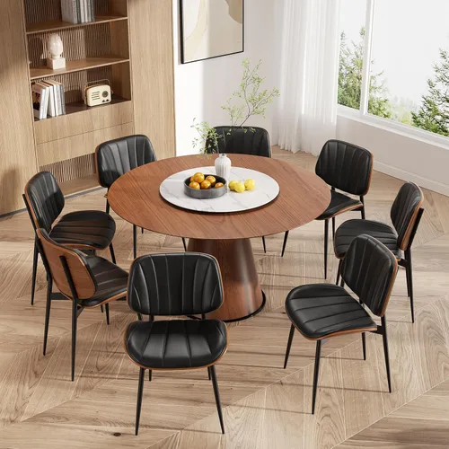 Miniatura 32 de Silla de comedor, sillas de comedor modernas de mediados de siglo, sillas de cocina tapizadas de piel sintética con respaldo de madera curvada