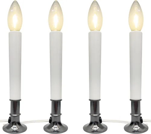 Paquete de 4 velas eléctricas de ventana de Navidad con sensor del atardecer al amanecer, velas de ventana con base chapada en níquel con bombilla