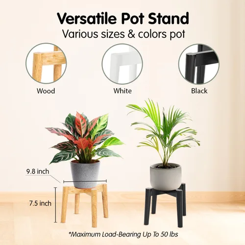 Miniatura 3 de Soporte de madera para plantas de 7.5 x 9.8 pulgadas, para interiores y exteriores, soporte de madera para macetas de un solo piso, soporte