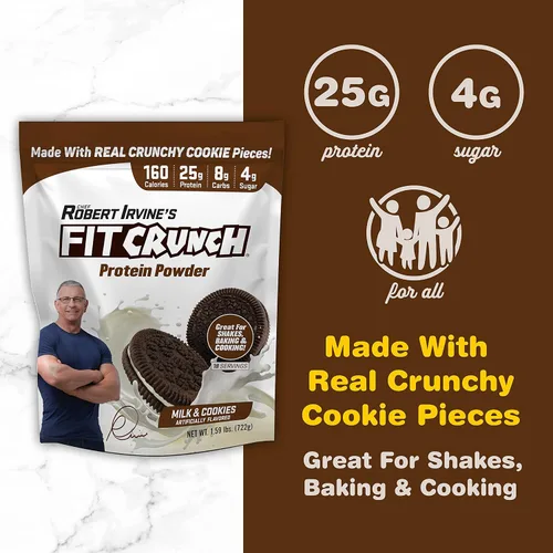 Miniatura 6 de FITCRUNCH - Proteína de suero de tres mezclas, apta para dieta cetogénica, baja en calorías, alta en proteínas (18 porciones, leche y galletas)