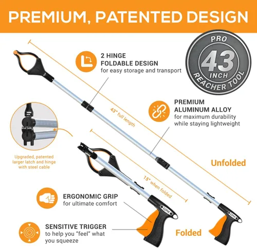 Miniatura 6 de EZPIK Pro herramienta de agarre plegable de 43" para personas mayores - Herramienta de agarre para ancianos, herramienta de alcance resistente