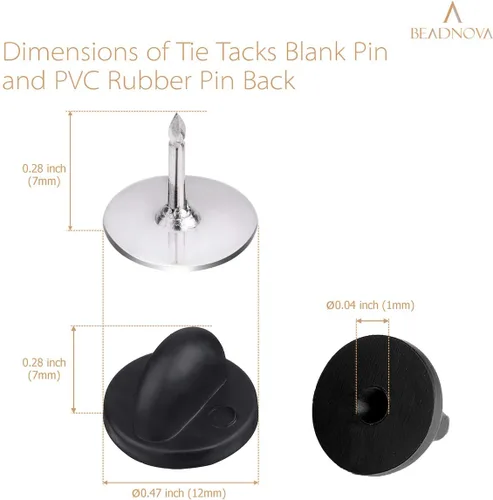 Miniatura 3 de BEADNOVA 100 pares de pines esmaltados para atar en blanco con pasadores de goma para solapa (negro plateado, 100 juegos)