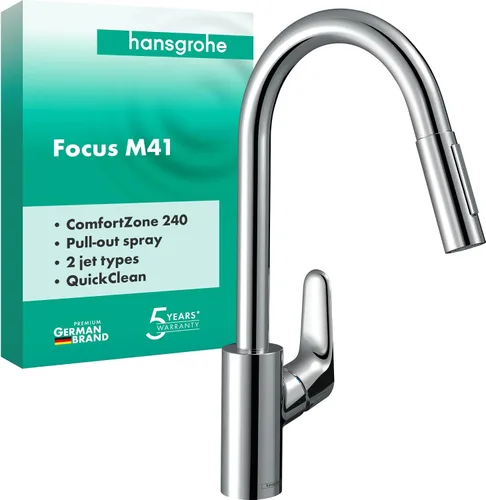 Hansgrohe Metropol - Grifo de cocina para baño individual empotrado con palanca, color negro mate 240 con rociador extraíble y rango giratorio de