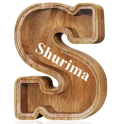 Miniatura 11 de Alcancía de madera grande personalizada con letras – Alcancía de letras para niños y niñas, regalo de cumpleaños (A)