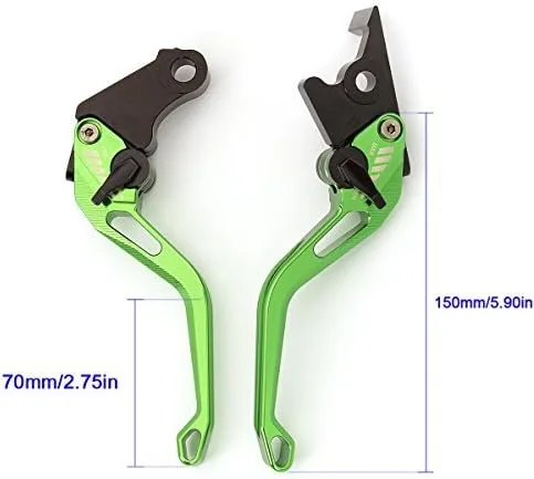 Miniatura 2 de Palancas de freno y embrague CNC para motocicletas Ninja 300R, 400, 250R, 250, 125 y ZX25R Palanca verde con ajuste negro.