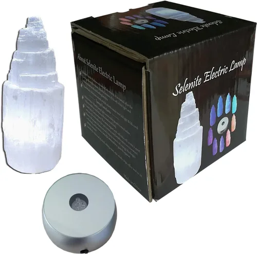 Miniatura 7 de JIC Gem lámparas de selenita eléctrica natural, rascacielos de cristal de 6 u 8 pulgadas, Blanco