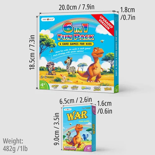 Miniatura 8 de Paquete mejorado de juegos de cartas para niños, 6 cubiertas, Go Fish, Old Maid, Crazy Eights, Memory Match, Slap Jack, War, Jugar a las cartas